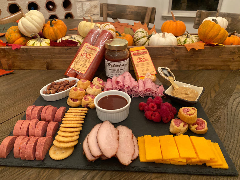 Robertson's Cooked Sausages and Smoked Cheeses make great snack trays